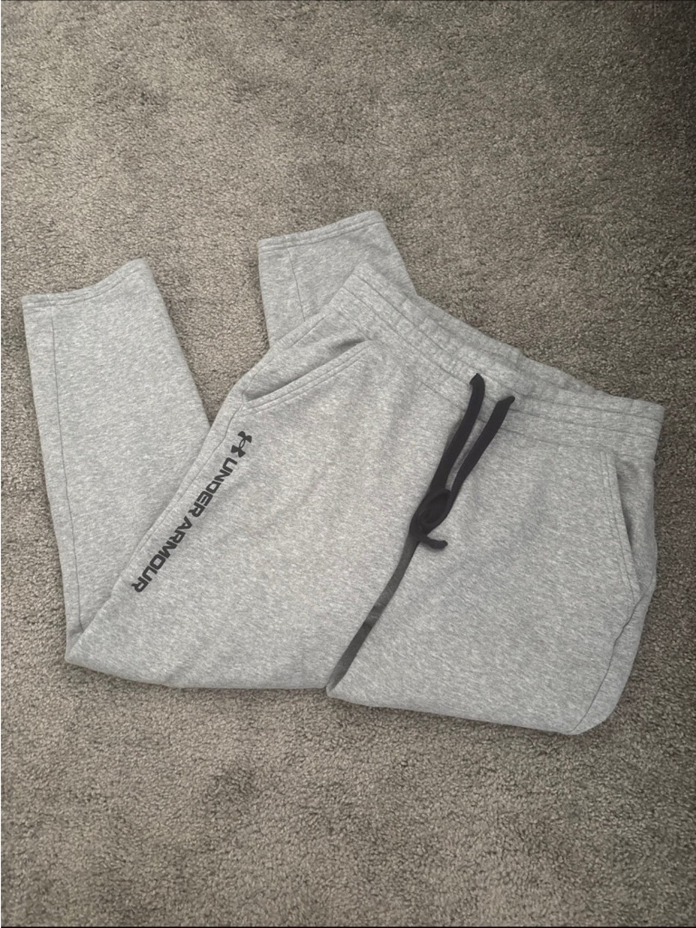 Under Armour Light Gray Fleece Sweatpants with Black Drawstring